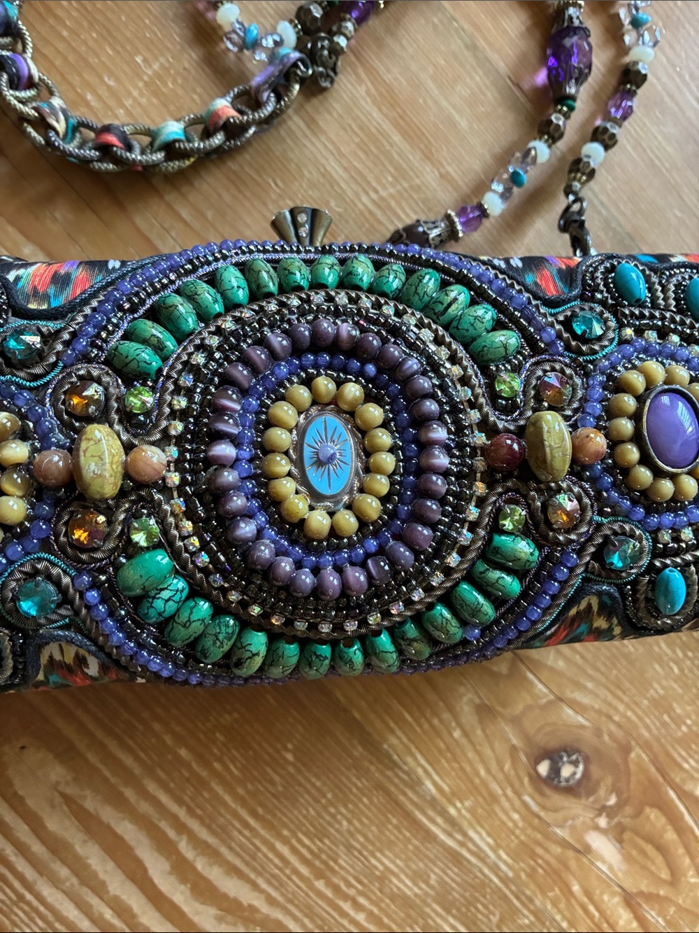 Sensational Mary Frances Natural, Crystal & Painted Stones Ikat Clutch Bag - Picture 3 of 16